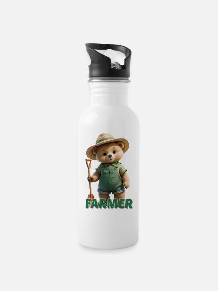Garten Bär - Trinkflasche mit integriertem Trinkhalm - Weiß
