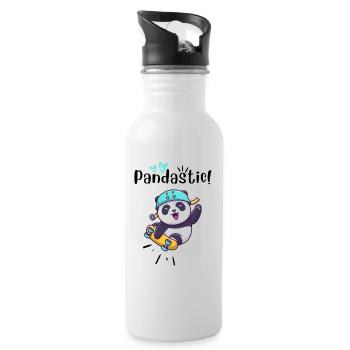 Pandastic Panda on Skateboard. - Water bottle with straw - white - Right