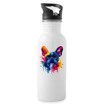 Bulldog psychédélique aux couleurs vibrantes - Gourde avec paille intégrée - blanc - Droite