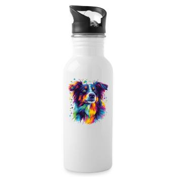 Portrait of a psychedelic Australian Shepherd - Water bottle with straw - white - Right