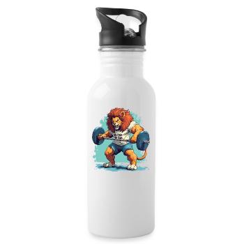 Lion Bodybuilder ohne Fleiß kein Geld - Trinkflasche mit integriertem Trinkhalm - Weiß - Rechts