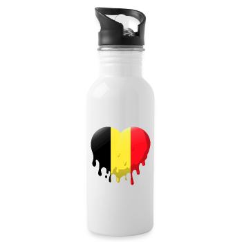Belgium Flag Vintage Belgian Flag Heart - Water bottle with straw - white - Right