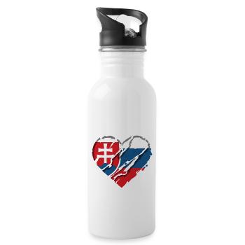 Slovakia Flag Heart Slovak Flag Home - Water bottle with straw - white - Right