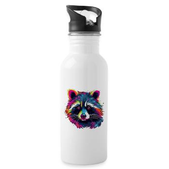 Waschbär Bunt Neon Raccoon Natur - Trinkflasche mit integriertem Trinkhalm - Weiß - Rechts