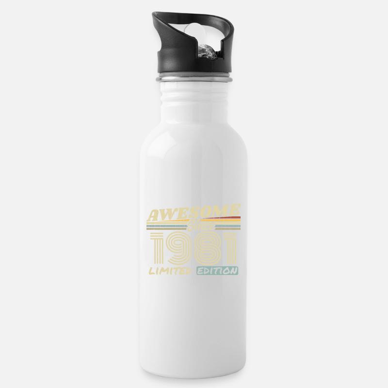 Vintage 1981 Retro - 1981 Geburtstagsgeschenk - Trinkflasche mit integriertem Trinkhalm - Weiß