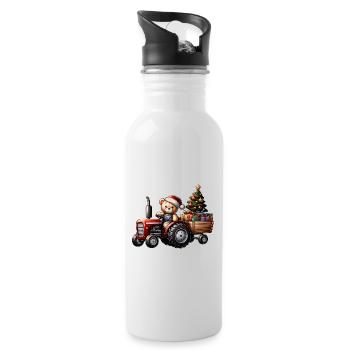 Teddy als Weihnachtsmann mit Traktor - Trinkflasche mit integriertem Trinkhalm - Weiß - Rechts