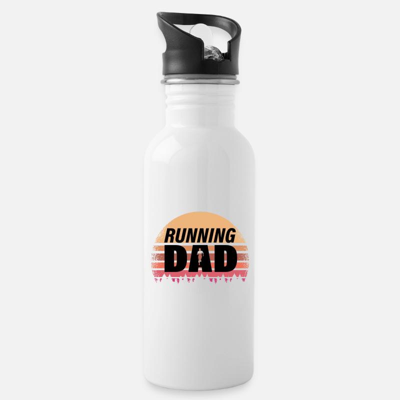 running dad Läufer Marathon Joggen Vater Geschenk - Trinkflasche mit integriertem Trinkhalm - Weiß