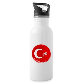 Turkey Flag Used Look Turkish Flag Vintage - Water bottle with straw - white - Right