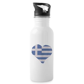 Greece Flag Hellas Athens Greek Flag - Water bottle with straw - white - Right