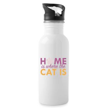 Zuhause ist, wo die Katze ist - Trinkflasche mit integriertem Trinkhalm - Weiß - Rechts