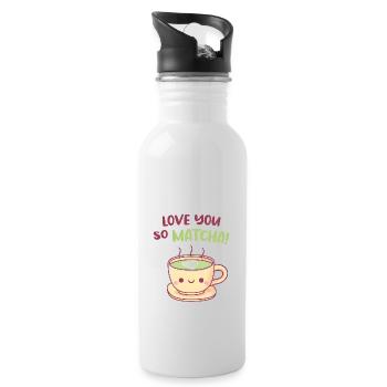 Cute Teacup Love You So Matcha Tea Pun - Water bottle with straw - white - Right