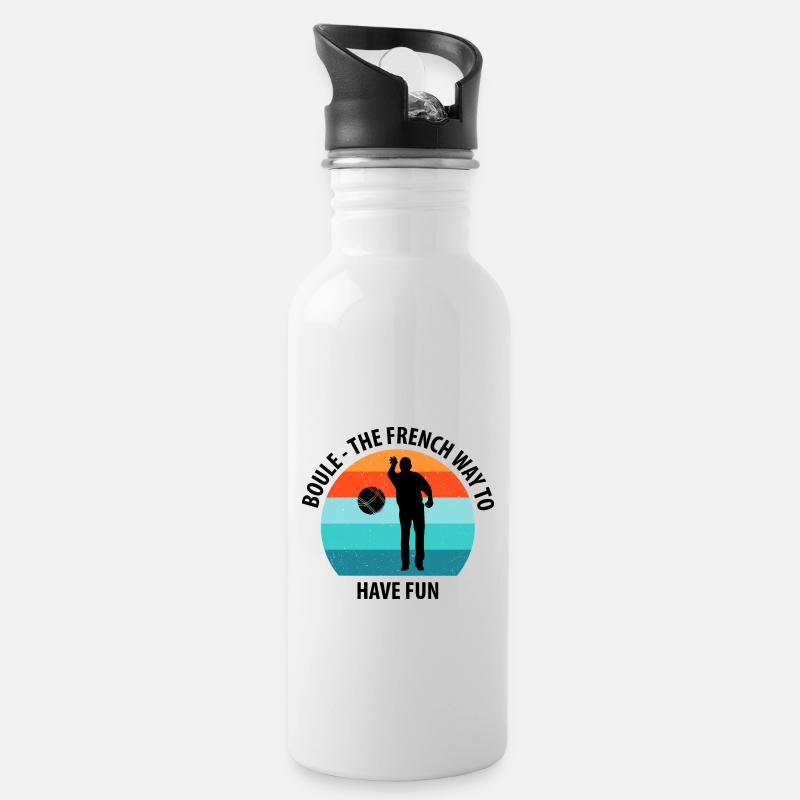 Boule Petanque Boccia Boules - Trinkflasche mit integriertem Trinkhalm - Weiß