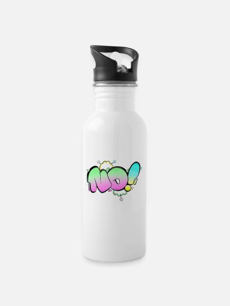 Logo Keine Aufkleber - Trinkflasche mit integriertem Trinkhalm - Weiß