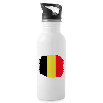 Belgium Flag Vintage Belgian Flag Used Look - Water bottle with straw - white - Right