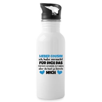 Cousin Geschenk für Geburtstag und Weihnachten - Trinkflasche mit integriertem Trinkhalm - Weiß - Rechts