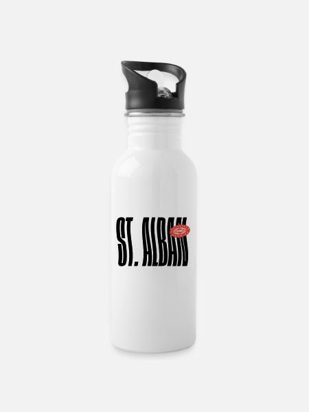 St. Alban Quartier Basel Stadt - Trinkflasche mit integriertem Trinkhalm - Weiß