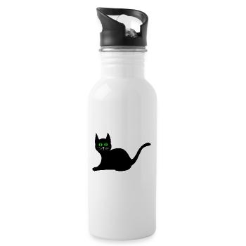 schwarze Katze - Trinkflasche mit integriertem Trinkhalm - Weiß - Rechts
