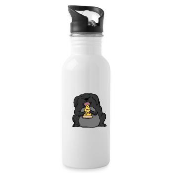 Fat Labrador Dog Eating Pizza Funny Comic Style - Water bottle with straw - white - Right