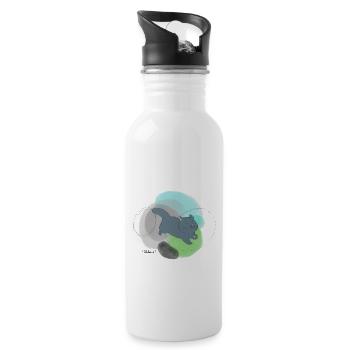 🐾 Schwarze Katze 🐈‍⬛ Grün Blau - Trinkflasche mit integriertem Trinkhalm - Weiß - Rechts