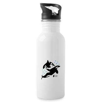 Orcas im Meer - Trinkflasche mit integriertem Trinkhalm - Weiß - Rechts