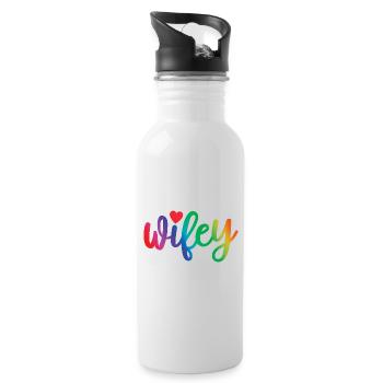 Wifey - Cœur mignon, cadeau pour femme femmes mariées - Gourde avec paille intégrée - blanc - Droite