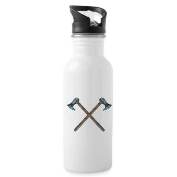 Wikinger Äxte - Trinkflasche mit integriertem Trinkhalm - Weiß - Rechts