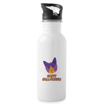 happy halloween,pop-art,katze,vampirkatze,vampir - Trinkflasche mit integriertem Trinkhalm - Weiß - Rechts