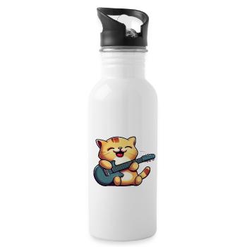 Cat with guitar - Water bottle with straw - white - Right