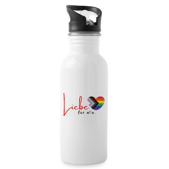 Liebe Pride Herz mit Regenbogenstreifen LGBTQ+ - Trinkflasche mit integriertem Trinkhalm - Weiß - Rechts