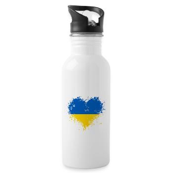 Love Ukrainian Ukraine Flag Lover Heart Vintage - Water bottle with straw - white - Right