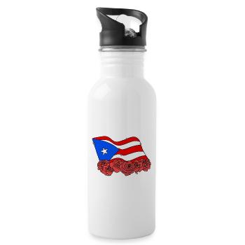 PR Flagge Blumenrose Puerto Rico - Trinkflasche mit integriertem Trinkhalm - Weiß - Rechts