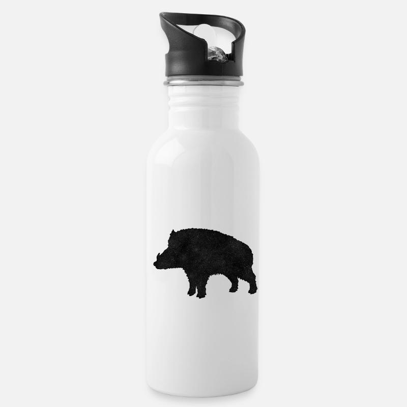 Wildschwein - Trinkflasche mit integriertem Trinkhalm - Weiß