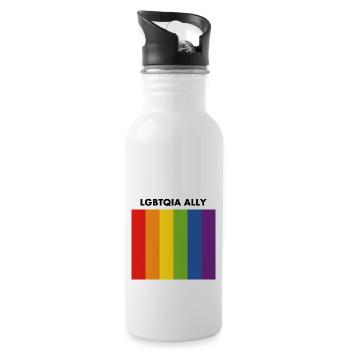 LGBTQIA ally rainbow pride flag - Water bottle with straw - white - Right