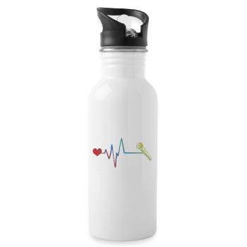 Mikrofon Puls Herzschlag - Trinkflasche mit integriertem Trinkhalm - Weiß - Rechts