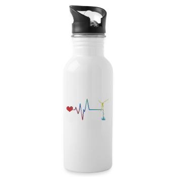 Wind Turbine Pulse Heartbeat Energy - Water bottle with straw - white - Right