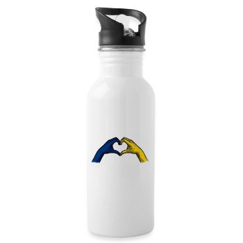 Heart Hands Ukrainian Flag Support Ukraine - Water bottle with straw - white - Right