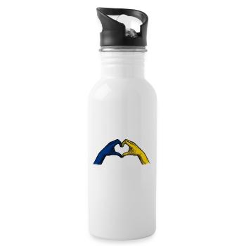 Heart Hands Ukrainian Flag Support Ukraine - Water bottle with straw - white - Right
