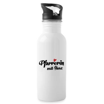 Pfarrerin mit Herz Jesus Glaube Kirche - Trinkflasche mit integriertem Trinkhalm - Weiß - Rechts