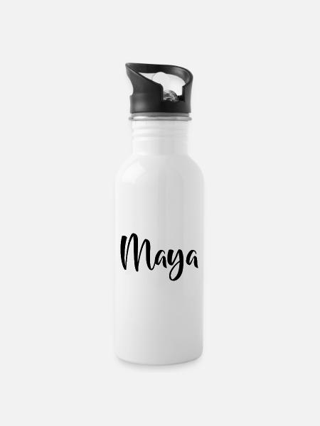 Name - Maya - Trinkflasche mit integriertem Trinkhalm - Weiß