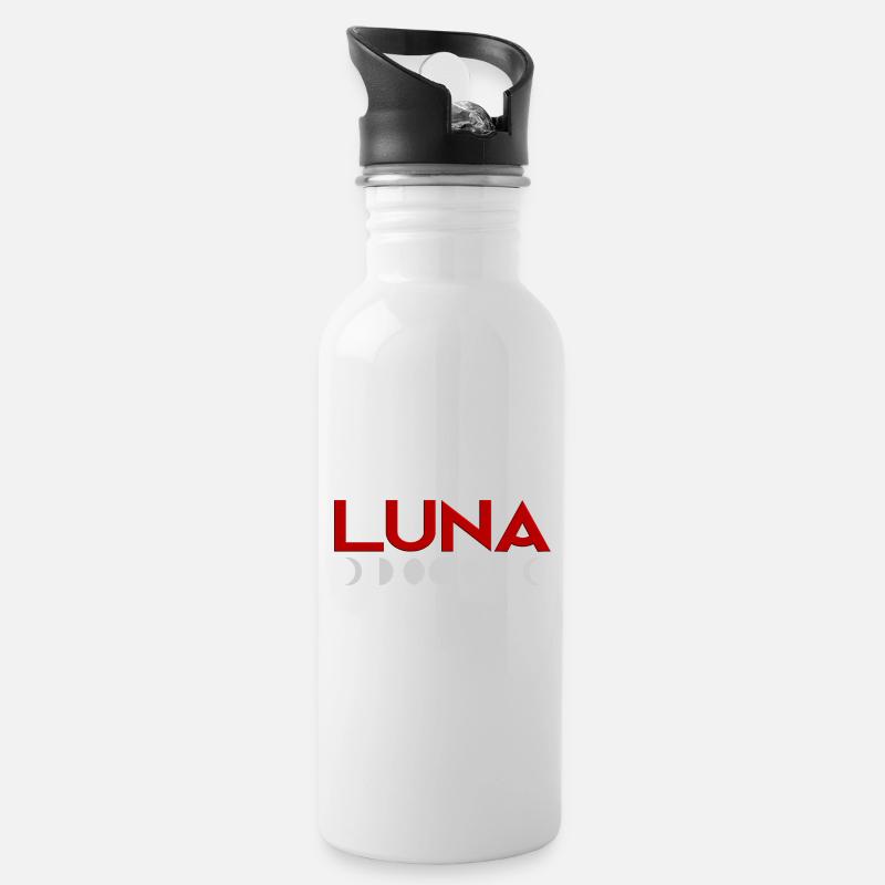 Luna (Mond) und Mondphasen Geschenk Halbmond hell - Trinkflasche mit integriertem Trinkhalm - Weiß