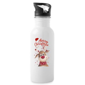 christmas reindeer - Water bottle with straw - white - Right