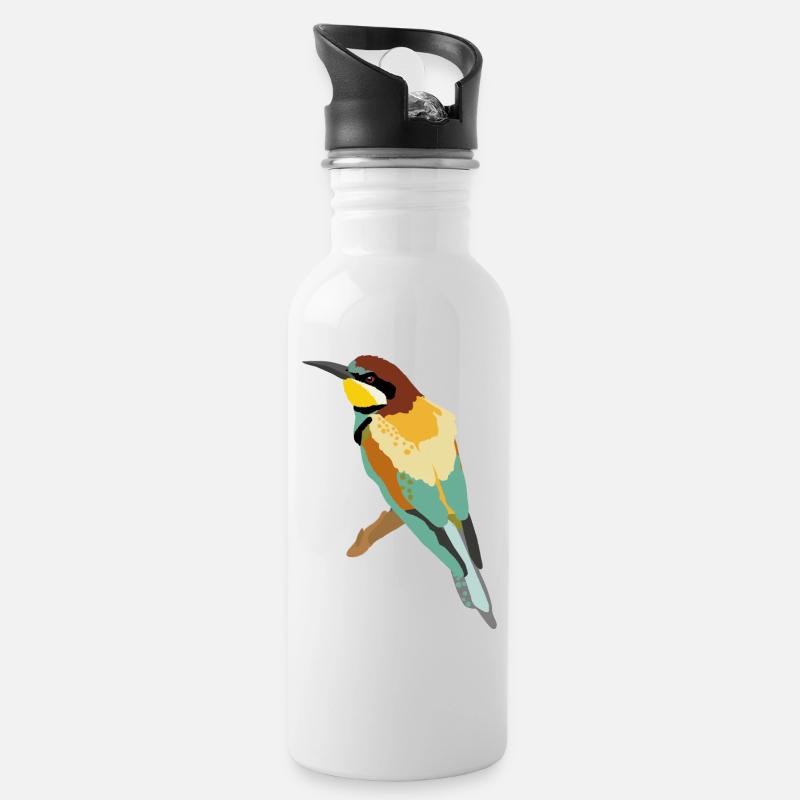 Bee-eater illustration - Water bottle with straw - white