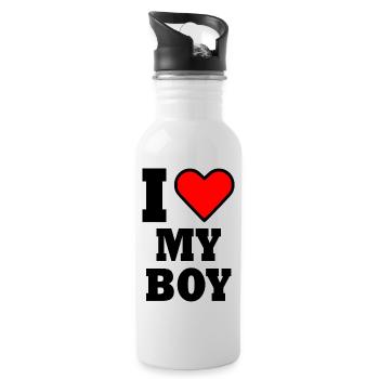 I love my boy - Water bottle with straw - white - Right
