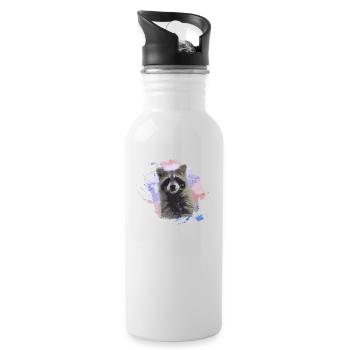 waschbär,bär,graffiti,malerei,bunt,aquarell - Trinkflasche mit integriertem Trinkhalm - Weiß - Rechts