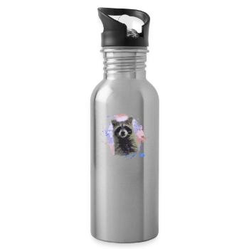 raccoon,bear,graffiti,painting,colorful,watercolor - Water bottle with straw - silver - Right