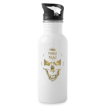 Mai 1980 Totenkopf Gold - Trinkflasche mit integriertem Trinkhalm - Weiß - Rechts