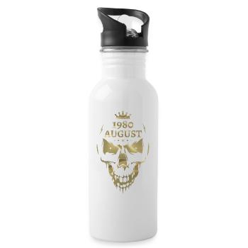 August 1980 Totenkopf Gold - Trinkflasche mit integriertem Trinkhalm - Weiß - Rechts
