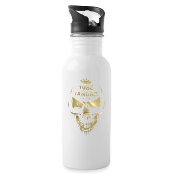 Januar 1986 Totenkopf Gold - Trinkflasche mit integriertem Trinkhalm - Weiß - Rechts