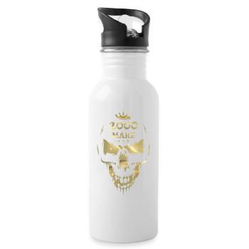März 2000 Totenkopf Gold - Trinkflasche mit integriertem Trinkhalm - Weiß - Rechts