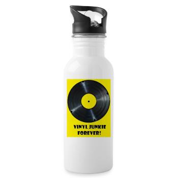 Vinyl Junkie forever - gelb - Trinkflasche mit integriertem Trinkhalm - Weiß - Rechts